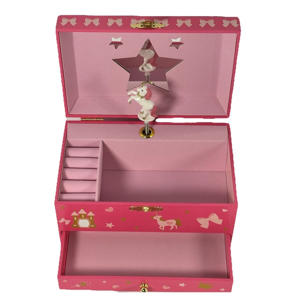 Princess Unicorn Musical Jewelry Box Pink Ballerina Mirror Drawer Girls